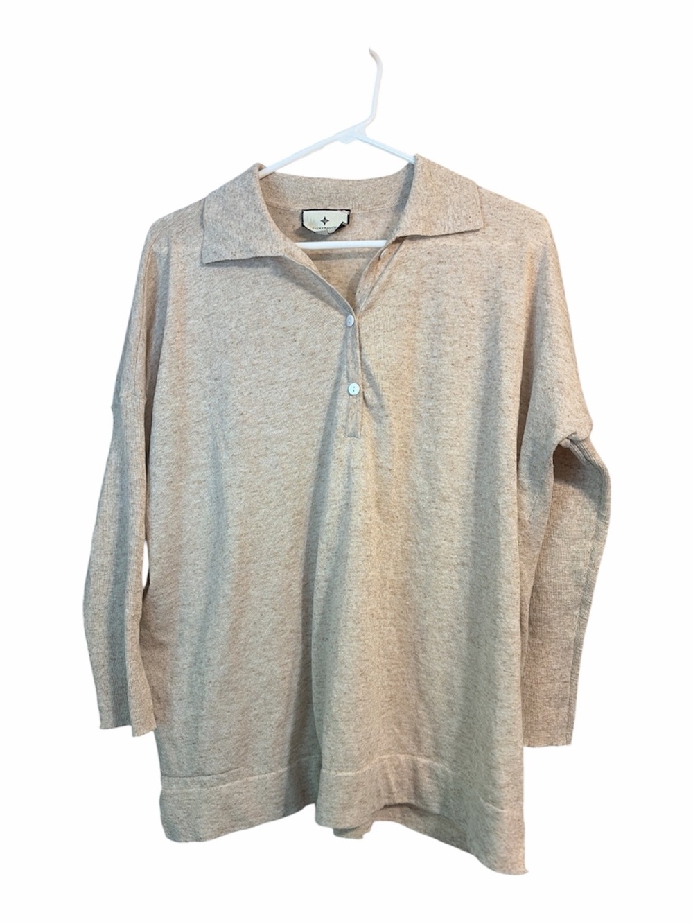Tuckernuck Oatmeal Linen Blend Oversized Polo Sweater Quiet Luxury Coastal M/L - Picture 3 of 6